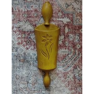 Vintage Retro Midwest Metal Kitchen Wall Art Rolling Pin Planter Yellow